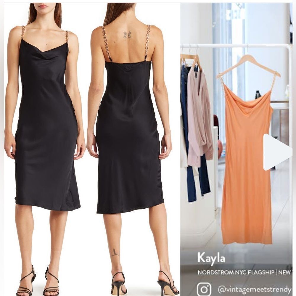 L'Agence chain-link cowl-neck silk dress in soft caramel Size 6 NWOT
